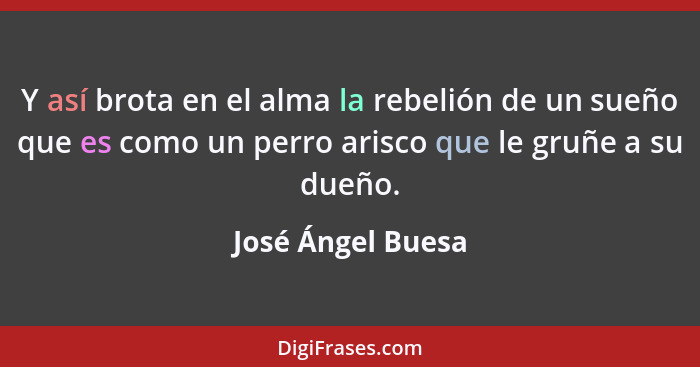 Y así brota en el alma la rebelión de un sueño que es como un perro arisco que le gruñe a su dueño.... - José Ángel Buesa