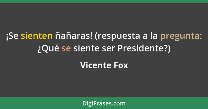 ¡Se sienten ñañaras! (respuesta a la pregunta: ¿Qué se siente ser Presidente?)... - Vicente Fox