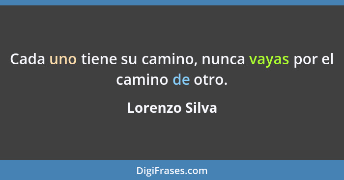 Cada uno tiene su camino, nunca vayas por el camino de otro.... - Lorenzo Silva