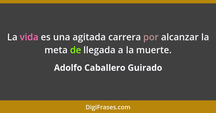 La vida es una agitada carrera por alcanzar la meta de llegada a la muerte.... - Adolfo Caballero Guirado