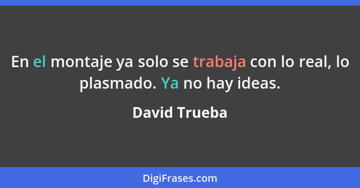 En el montaje ya solo se trabaja con lo real, lo plasmado. Ya no hay ideas.... - David Trueba