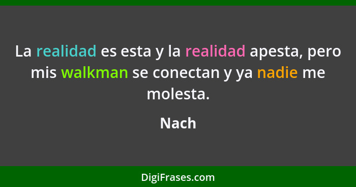 La realidad es esta y la realidad apesta, pero mis walkman se conectan y ya nadie me molesta.... - Nach