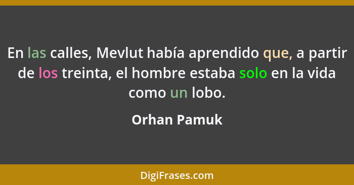 En las calles, Mevlut había aprendido que, a partir de los treinta, el hombre estaba solo en la vida como un lobo.... - Orhan Pamuk