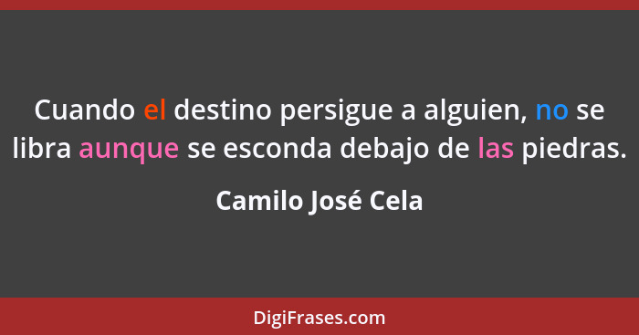 Cuando el destino persigue a alguien, no se libra aunque se esconda debajo de las piedras.... - Camilo José Cela