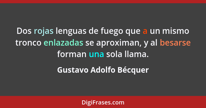 Dos rojas lenguas de fuego que a un mismo tronco enlazadas se aproximan, y al besarse forman una sola llama.... - Gustavo Adolfo Bécquer