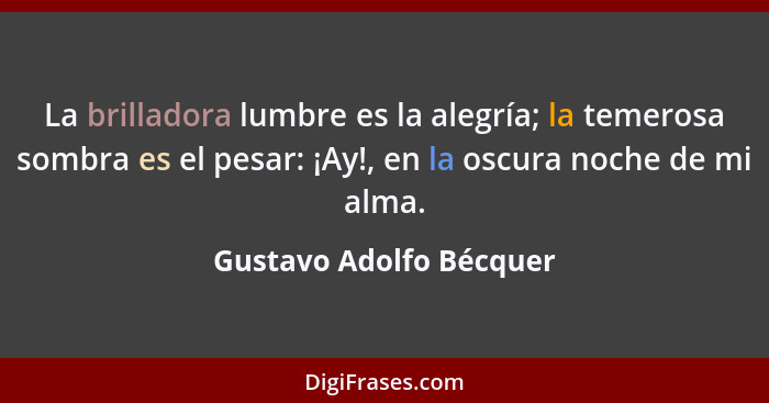 La brilladora lumbre es la alegría; la temerosa sombra es el pesar: ¡Ay!, en la oscura noche de mi alma.... - Gustavo Adolfo Bécquer