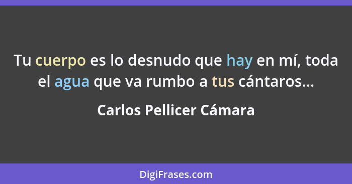 Tu cuerpo es lo desnudo que hay en mí, toda el agua que va rumbo a tus cántaros...... - Carlos Pellicer Cámara