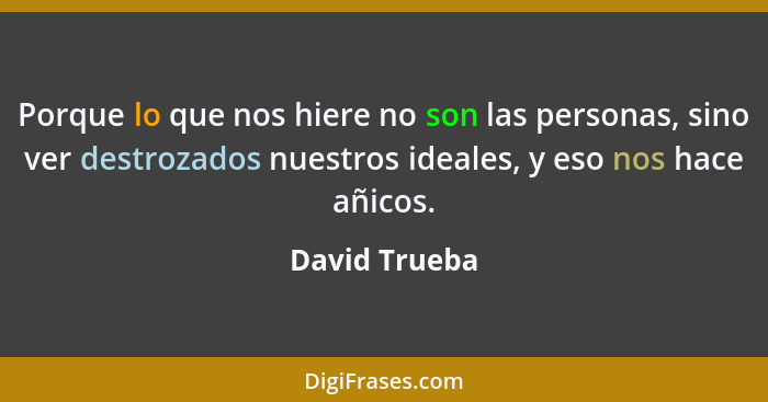 Porque lo que nos hiere no son las personas, sino ver destrozados nuestros ideales, y eso nos hace añicos.... - David Trueba