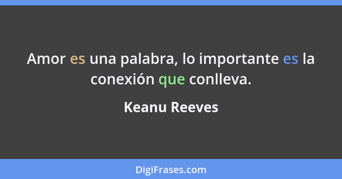 Amor es una palabra, lo importante es la conexión que conlleva.... - Keanu Reeves