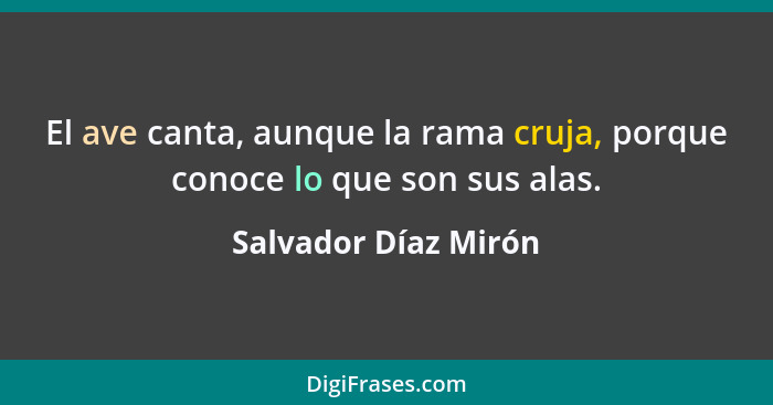 El ave canta, aunque la rama cruja, porque conoce lo que son sus alas.... - Salvador Díaz Mirón