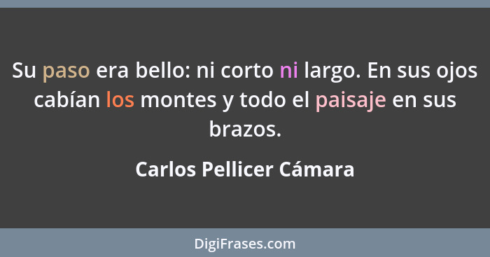 Su paso era bello: ni corto ni largo. En sus ojos cabían los montes y todo el paisaje en sus brazos.... - Carlos Pellicer Cámara