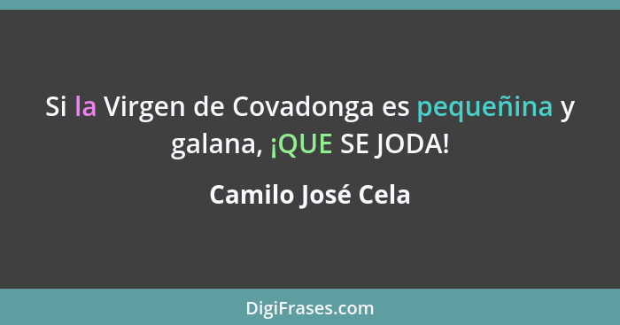 Si la Virgen de Covadonga es pequeñina y galana, ¡QUE SE JODA!... - Camilo José Cela