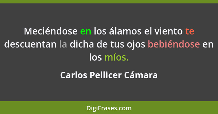 Meciéndose en los álamos el viento te descuentan la dicha de tus ojos bebiéndose en los míos.... - Carlos Pellicer Cámara