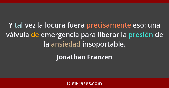 Y tal vez la locura fuera precisamente eso: una válvula de emergencia para liberar la presión de la ansiedad insoportable.... - Jonathan Franzen