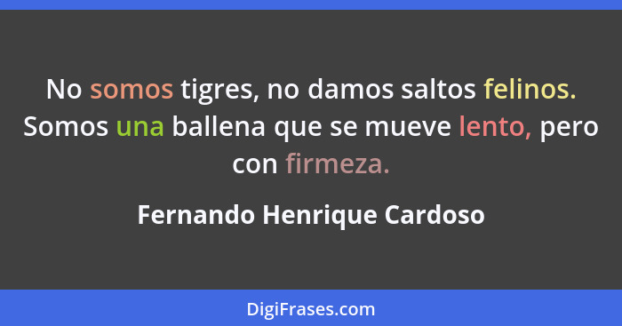 No somos tigres, no damos saltos felinos. Somos una ballena que se mueve lento, pero con firmeza.... - Fernando Henrique Cardoso