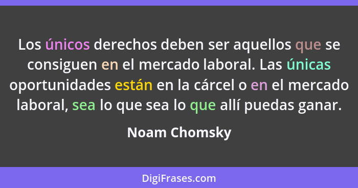 Los únicos derechos deben ser aquellos que se consiguen en el mercado laboral. Las únicas oportunidades están en la cárcel o en el merc... - Noam Chomsky