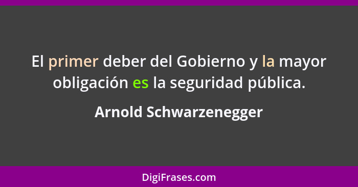 El primer deber del Gobierno y la mayor obligación es la seguridad pública.... - Arnold Schwarzenegger