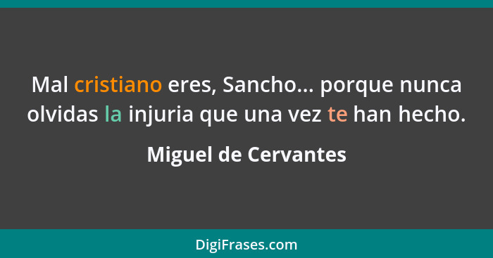 Mal cristiano eres, Sancho... porque nunca olvidas la injuria que una vez te han hecho.... - Miguel de Cervantes