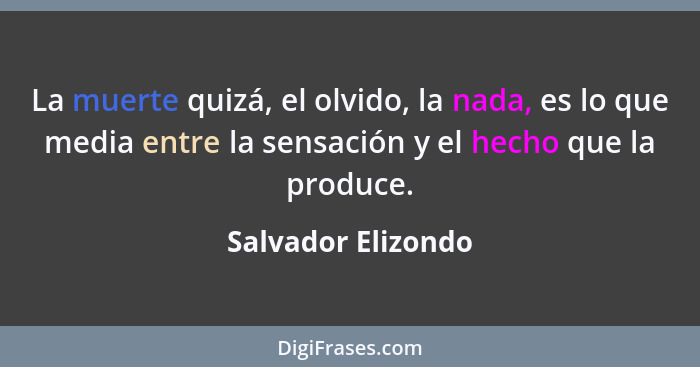 La muerte quizá, el olvido, la nada, es lo que media entre la sensación y el hecho que la produce.... - Salvador Elizondo