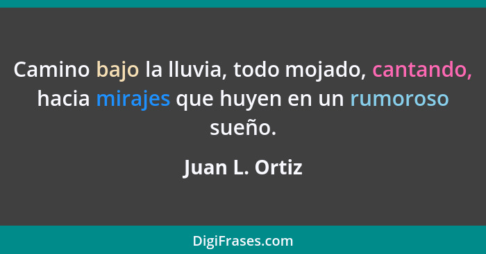 Camino bajo la lluvia, todo mojado, cantando, hacia mirajes que huyen en un rumoroso sueño.... - Juan L. Ortiz