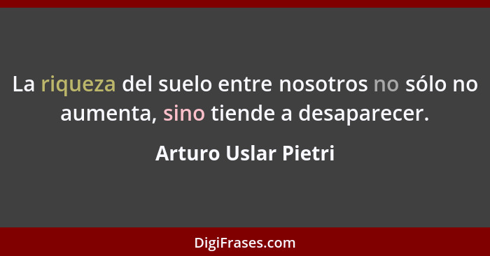 La riqueza del suelo entre nosotros no sólo no aumenta, sino tiende a desaparecer.... - Arturo Uslar Pietri