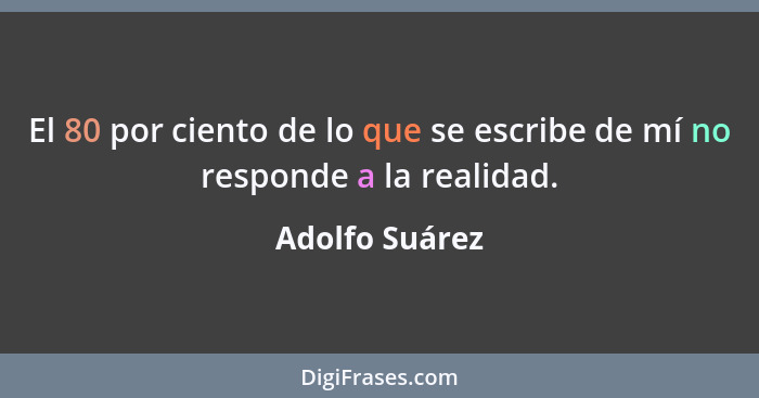 El 80 por ciento de lo que se escribe de mí no responde a la realidad.... - Adolfo Suárez