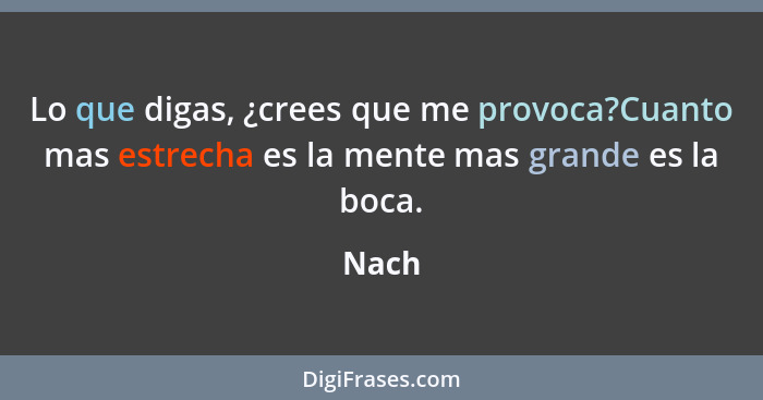 Lo que digas, ¿crees que me provoca?Cuanto mas estrecha es la mente mas grande es la boca.... - Nach