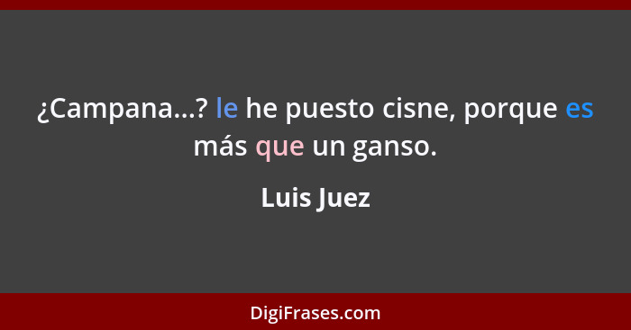 ¿Campana...? le he puesto cisne, porque es más que un ganso.... - Luis Juez