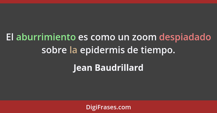 El aburrimiento es como un zoom despiadado sobre la epidermis de tiempo.... - Jean Baudrillard