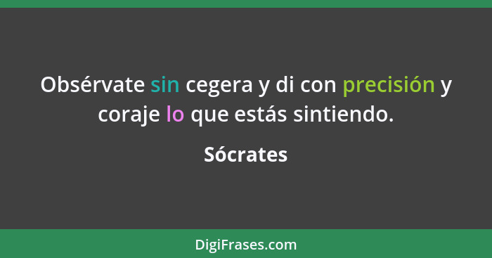 Obsérvate sin cegera y di con precisión y coraje lo que estás sintiendo.... - Sócrates