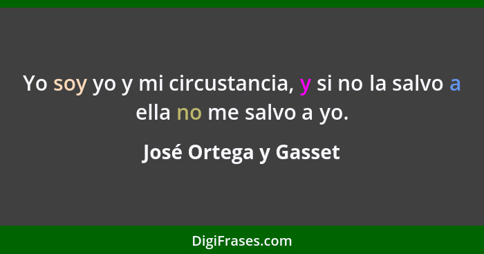Yo soy yo y mi circustancia, y si no la salvo a ella no me salvo a yo.... - José Ortega y Gasset