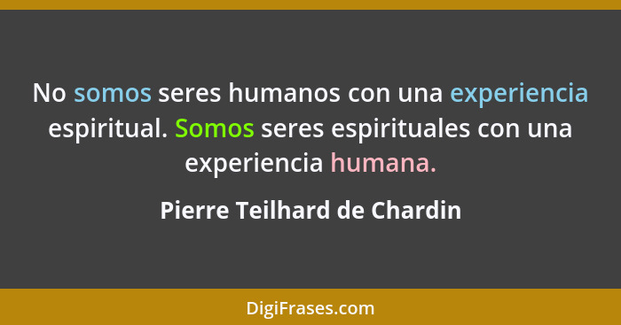 No somos seres humanos con una experiencia espiritual. Somos seres espirituales con una experiencia humana.... - Pierre Teilhard de Chardin