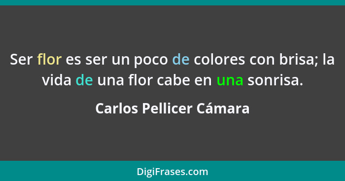 Ser flor es ser un poco de colores con brisa; la vida de una flor cabe en una sonrisa.... - Carlos Pellicer Cámara