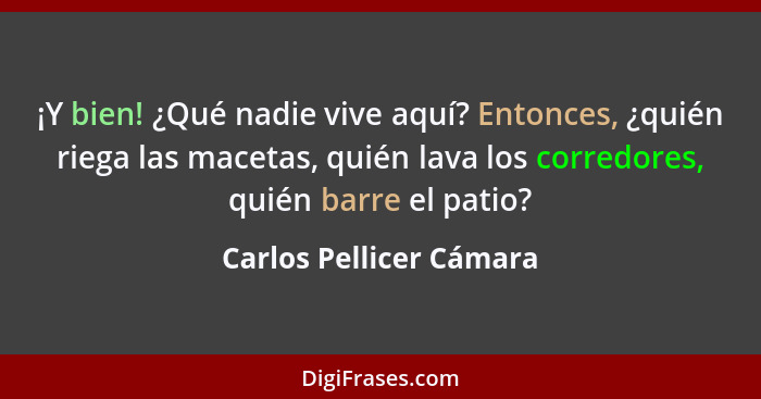 ¡Y bien! ¿Qué nadie vive aquí? Entonces, ¿quién riega las macetas, quién lava los corredores, quién barre el patio?... - Carlos Pellicer Cámara