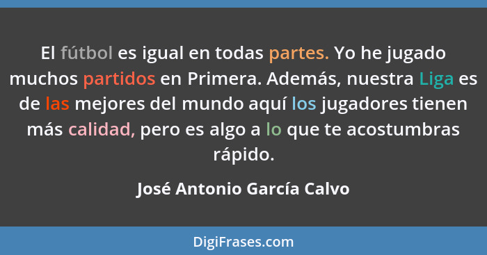 El fútbol es igual en todas partes. Yo he jugado muchos partidos en Primera. Además, nuestra Liga es de las mejores del mu... - José Antonio García Calvo