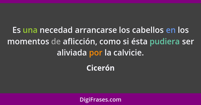 Es una necedad arrancarse los cabellos en los momentos de aflicción, como si ésta pudiera ser aliviada por la calvicie.... - Cicerón