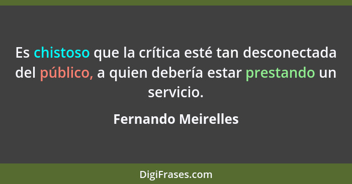 Es chistoso que la crítica esté tan desconectada del público, a quien debería estar prestando un servicio.... - Fernando Meirelles