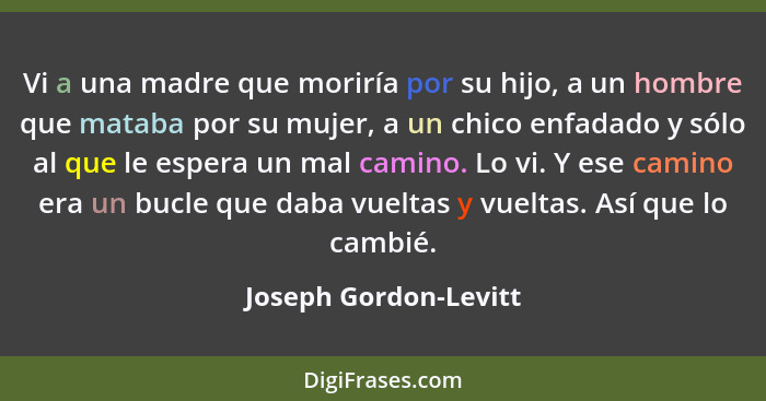 Vi a una madre que moriría por su hijo, a un hombre que mataba por su mujer, a un chico enfadado y sólo al que le espera un mal... - Joseph Gordon-Levitt