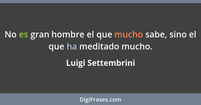 No es gran hombre el que mucho sabe, sino el que ha meditado mucho.... - Luigi Settembrini