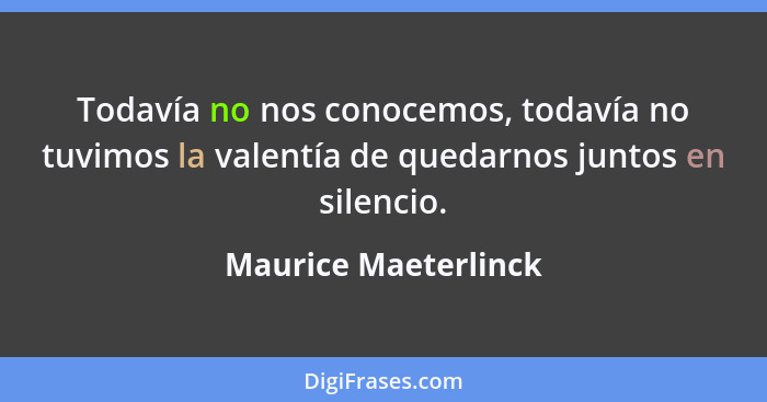 Todavía no nos conocemos, todavía no tuvimos la valentía de quedarnos juntos en silencio.... - Maurice Maeterlinck