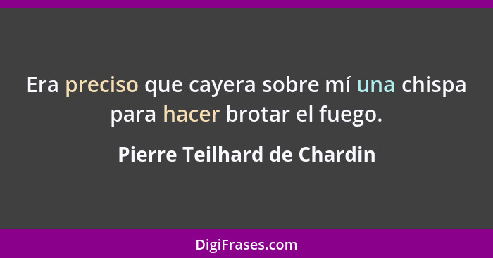 Era preciso que cayera sobre mí una chispa para hacer brotar el fuego.... - Pierre Teilhard de Chardin