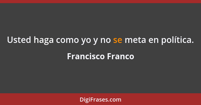 Usted haga como yo y no se meta en política.... - Francisco Franco