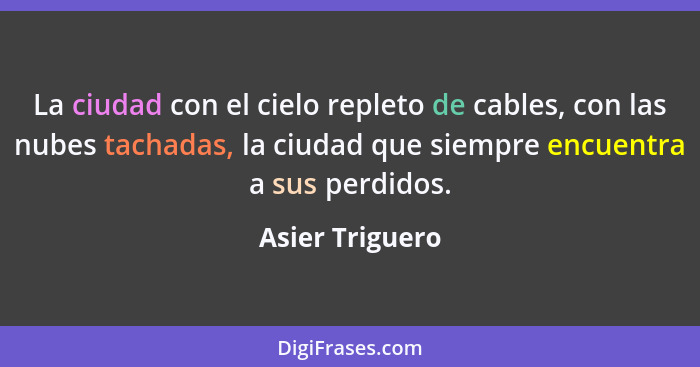 La ciudad con el cielo repleto de cables, con las nubes tachadas, la ciudad que siempre encuentra a sus perdidos.... - Asier Triguero