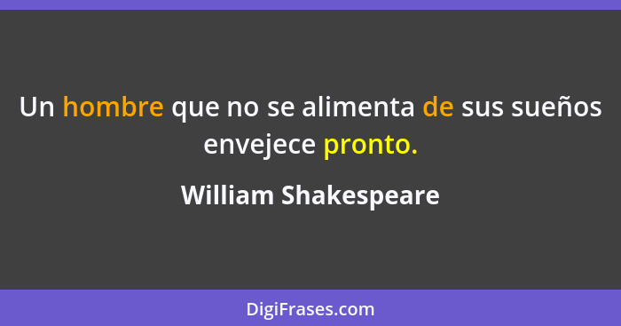 Un hombre que no se alimenta de sus sueños envejece pronto.... - William Shakespeare