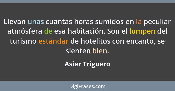 Llevan unas cuantas horas sumidos en la peculiar atmósfera de esa habitación. Son el lumpen del turismo estándar de hotelitos con enc... - Asier Triguero