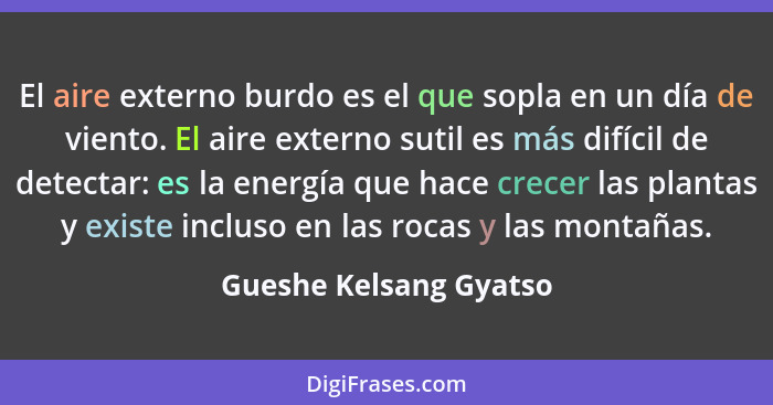 El aire externo burdo es el que sopla en un día de viento. El aire externo sutil es más difícil de detectar: es la energía que... - Gueshe Kelsang Gyatso