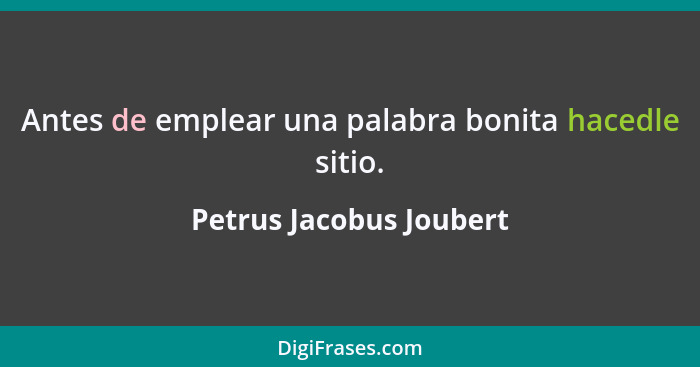 Antes de emplear una palabra bonita hacedle sitio.... - Petrus Jacobus Joubert