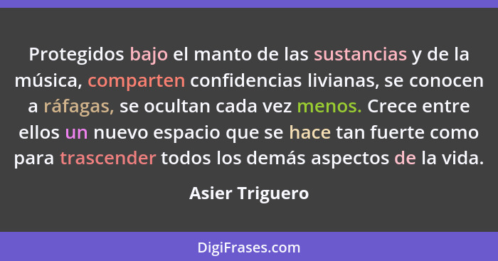 Protegidos bajo el manto de las sustancias y de la música, comparten confidencias livianas, se conocen a ráfagas, se ocultan cada vez... - Asier Triguero