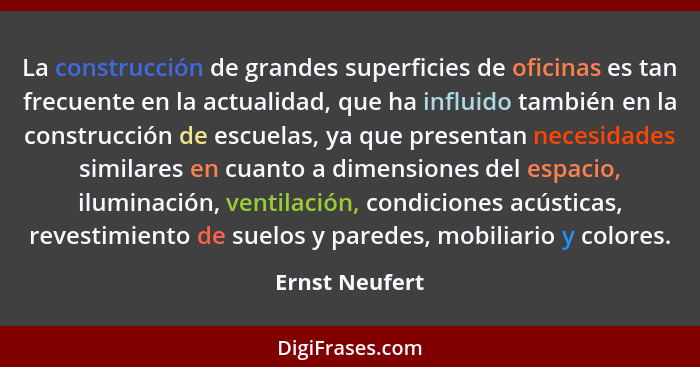 La construcción de grandes superficies de oficinas es tan frecuente en la actualidad, que ha influido también en la construcción de es... - Ernst Neufert