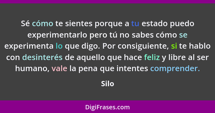 Sé cómo te sientes porque a tu estado puedo experimentarlo pero tú no sabes cómo se experimenta lo que digo. Por consiguiente, si te hablo con... - Silo